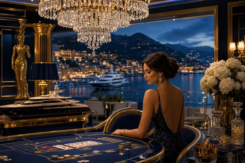 Monte-Carlo riviéra glamour kaszinó est arany dekorációkkal