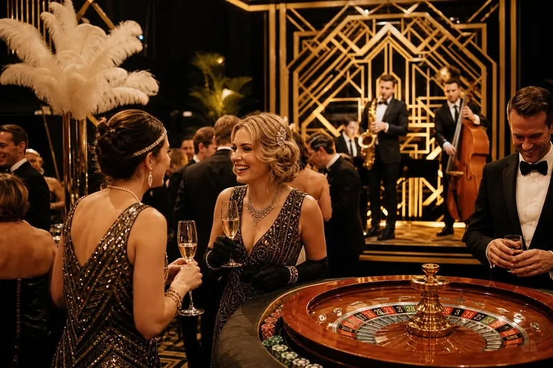 Gatsby vállalati est pezsgő fogadással és jazz zenekarral