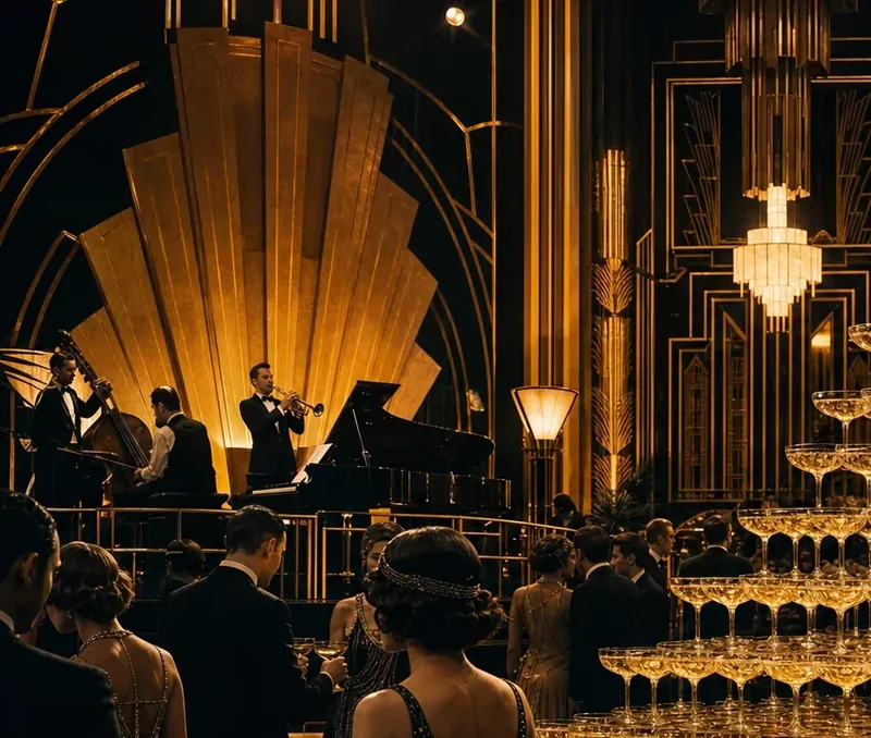 Gatsby pezsgőfogadás art deco teremben Budapest belvárosában