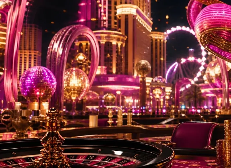 Nyerőgép rekviziták és jackpot dekoráció Las Vegas esten